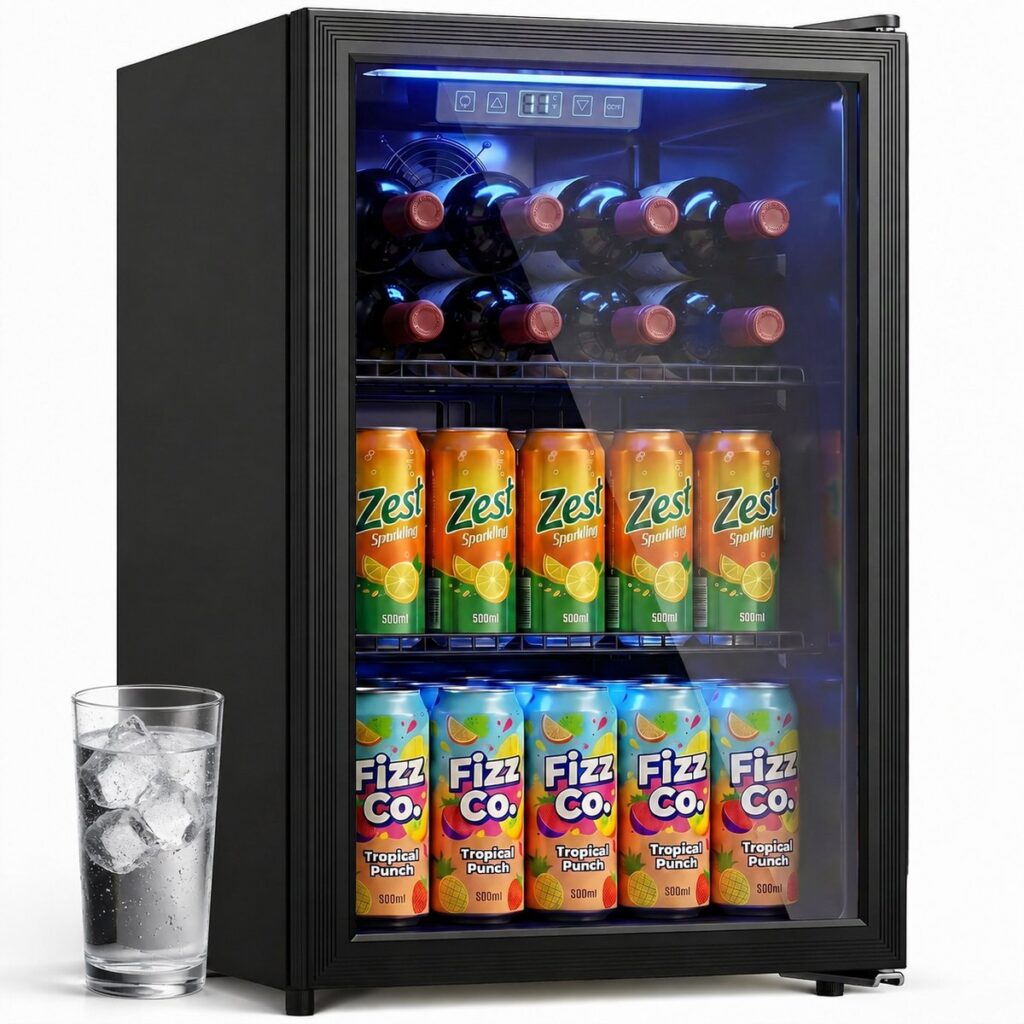 TEKROA TEKROA® Drankenkoelkast – Mini Koelkast met Glazen Deur – 70L voor 70 Blikjes – Stille – Verstelbare Planken – Zwart