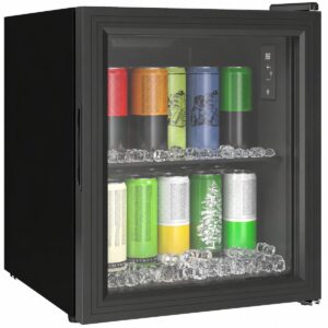 TEKROA TEKROA® Drankenkoelkast Mini Koelkast – Vrijstaand Stil (39dB) & Glazen Deur – Voor 59 Blikjes – 46L – Zwart